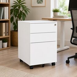 3 Drawer White Mobile File Cabinet for Organized Offices