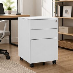 3 Drawer Mobile Filing Cabinet in Grey Steel