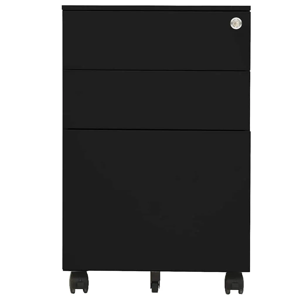 Mobile File Cabinet Black 3 Drawer Steel Office Filing Storage Lockable