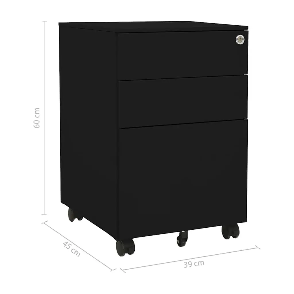 Mobile File Cabinet Black 3 Drawer Steel Office Filing Storage Lockable