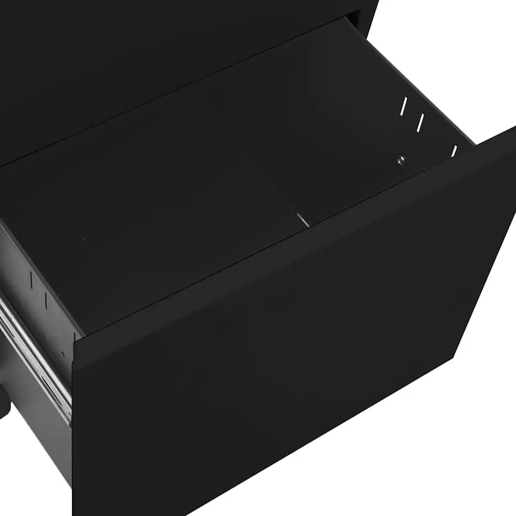 Mobile File Cabinet Black 3 Drawer Steel Office Filing Storage Lockable