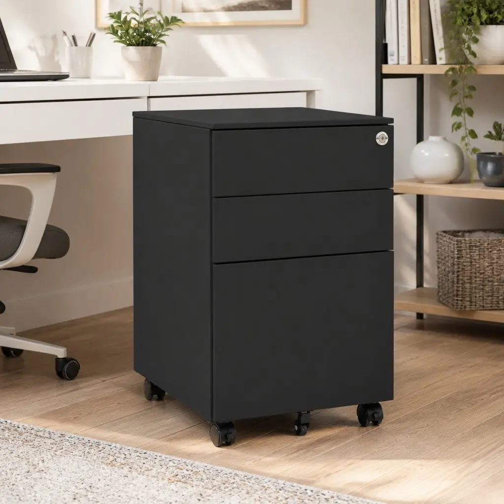 Anthracite Steel Mobile Filing Cabinet with 3 Drawers