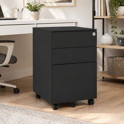 Anthracite Steel Mobile Filing Cabinet with 3 Drawers