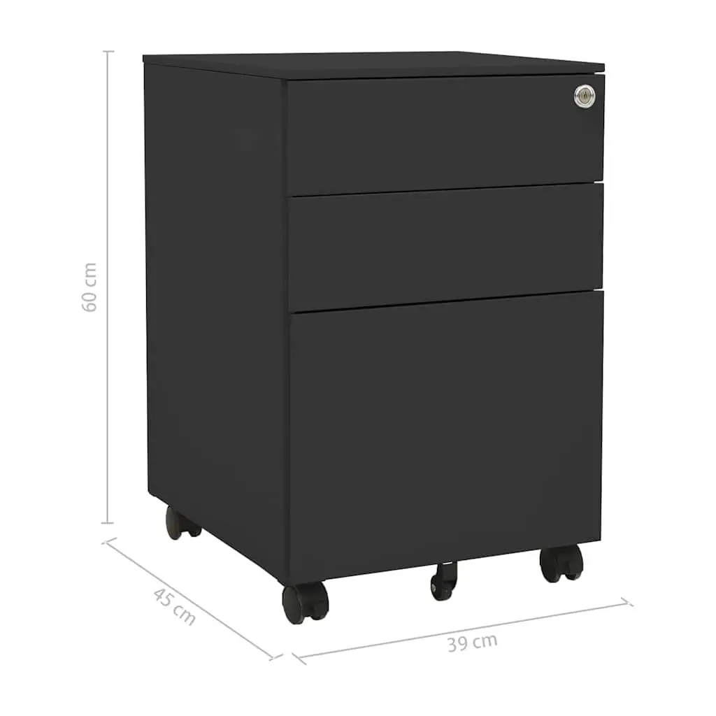 Mobile Filing Cabinet Steel 3 Drawer Anthracite Office Storage