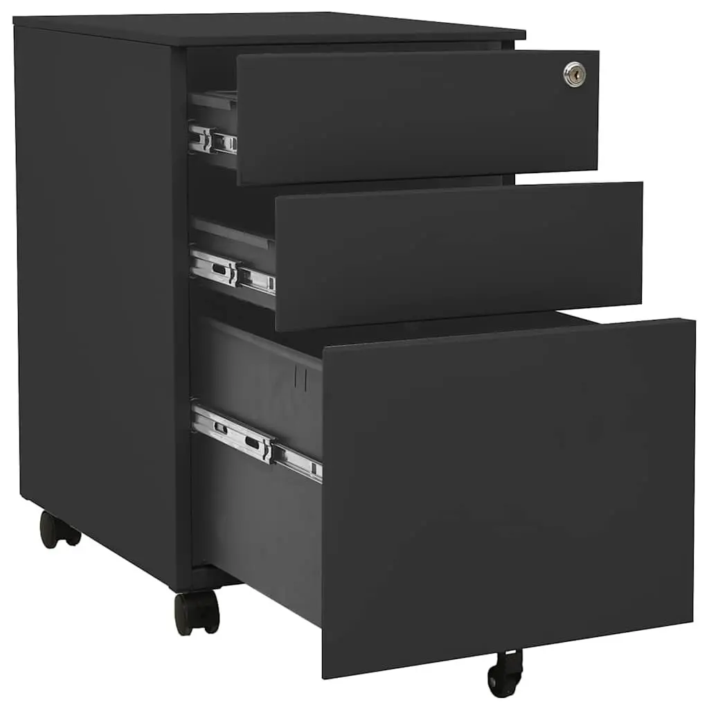 Mobile Filing Cabinet Steel 3 Drawer Anthracite Office Storage