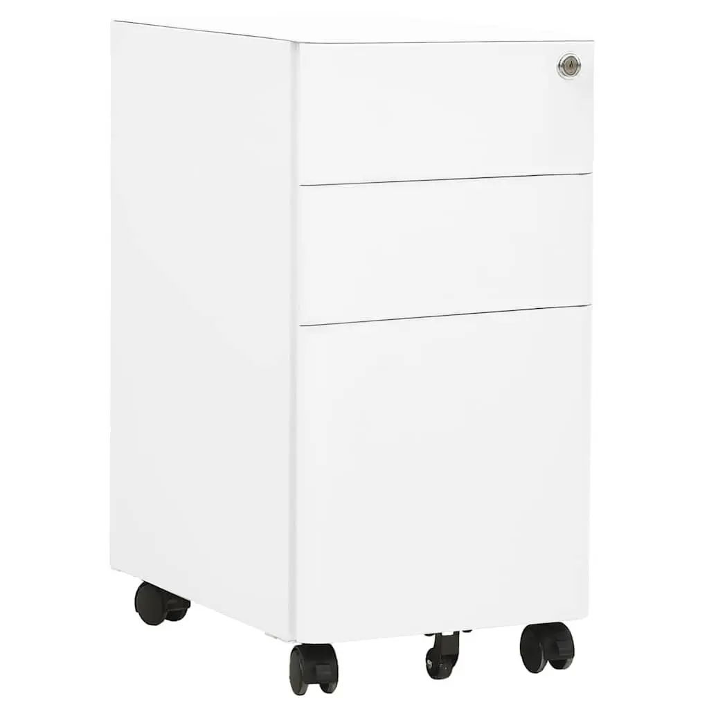 Mobile File Cabinet White Steel 3 Drawer Office Storage with Lock