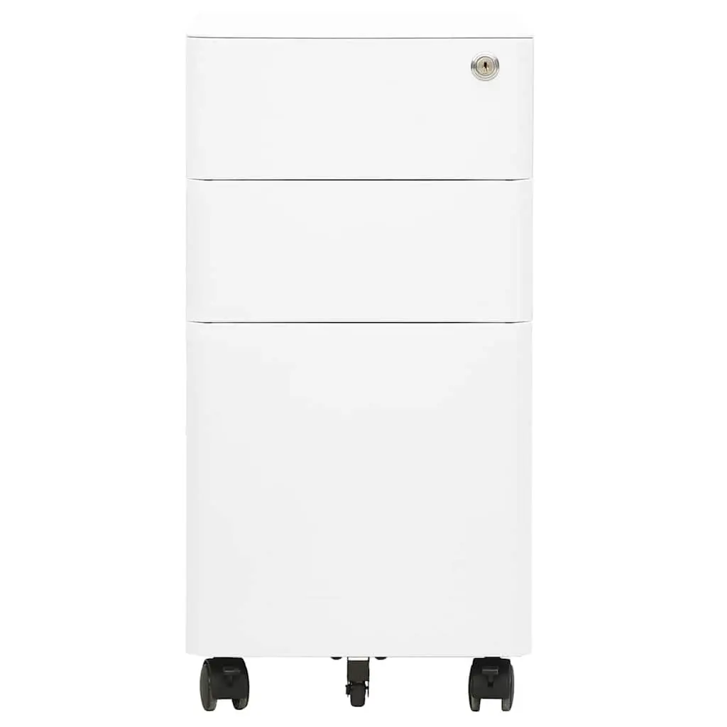 Mobile File Cabinet White Steel 3 Drawer Office Storage with Lock