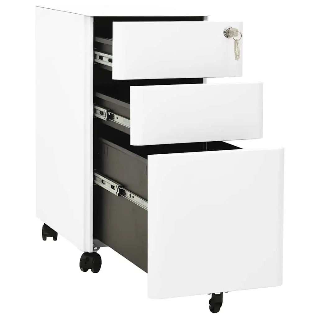 Mobile File Cabinet White Steel 3 Drawer Office Storage with Lock