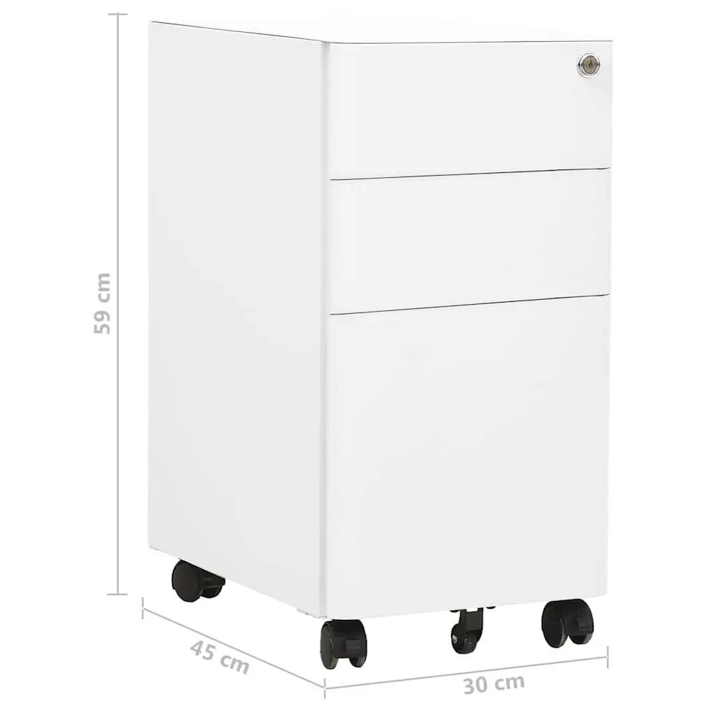 Mobile File Cabinet White Steel 3 Drawer Office Storage with Lock