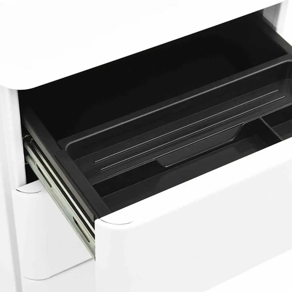 Mobile File Cabinet White Steel 3 Drawer Office Storage with Lock