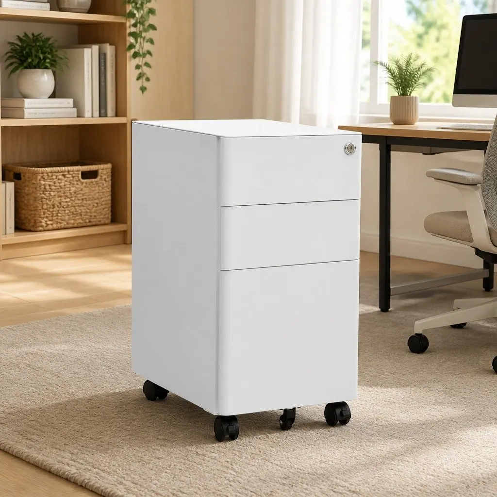 Steel Mobile File Cabinet with 3 Drawers in Grey