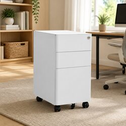 Steel Mobile File Cabinet with 3 Drawers in Grey