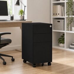 Black Steel Mobile File Cabinet with 3 Lockable Drawers
