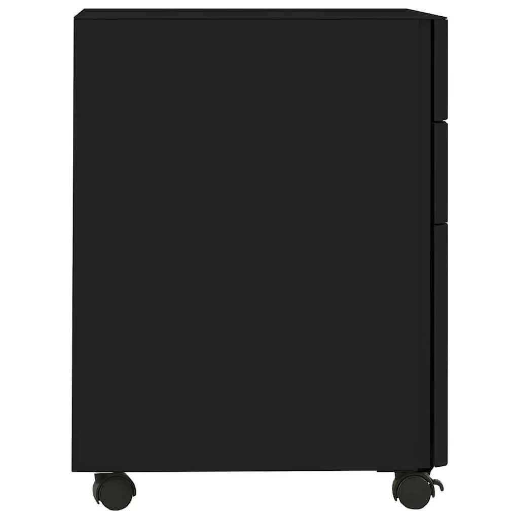 3 Drawer Mobile File Cabinet Black Steel Office Storage with Lock and Wheels