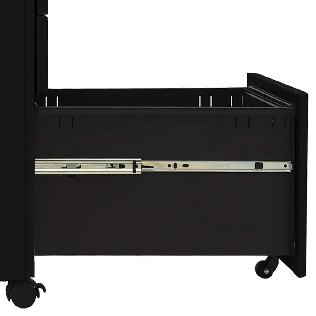 3 Drawer Mobile File Cabinet Black Steel Office Storage with Lock and Wheels