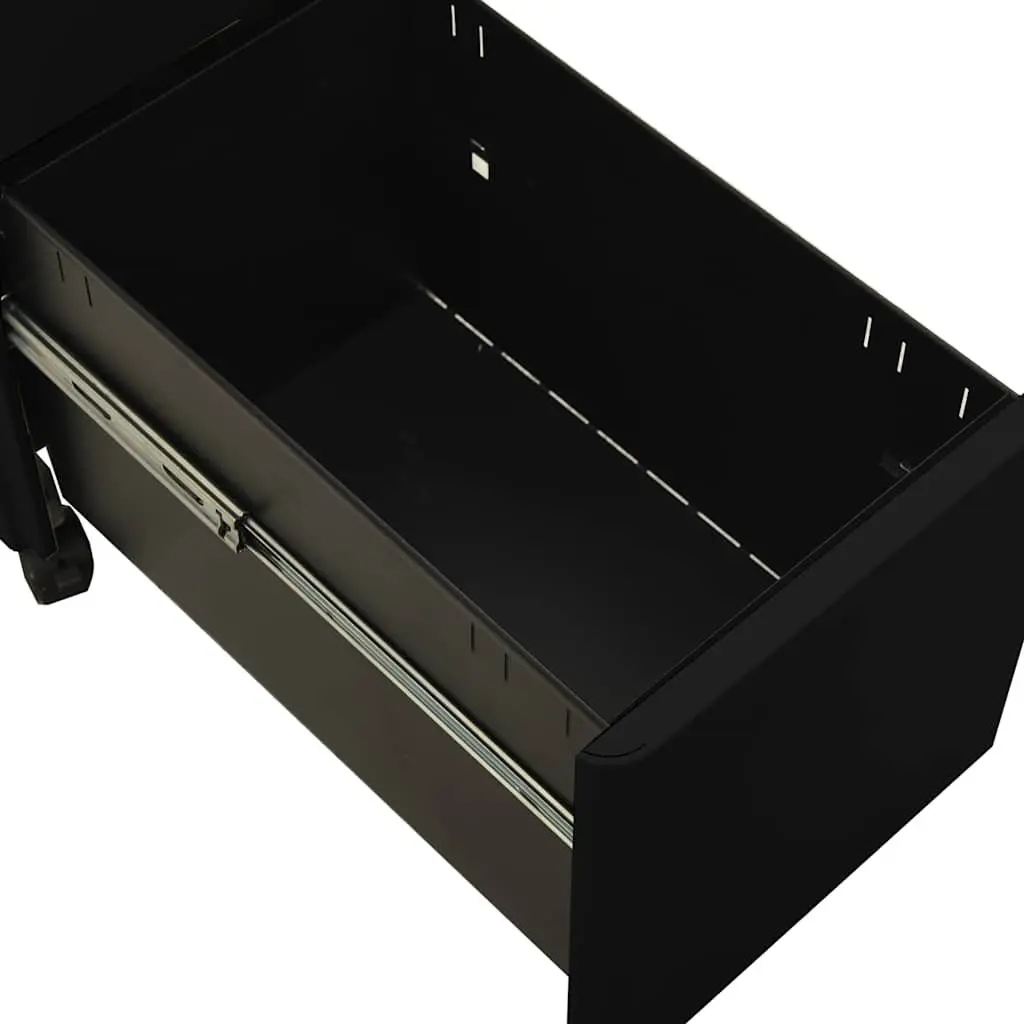 3 Drawer Mobile File Cabinet Black Steel Office Storage with Lock and Wheels