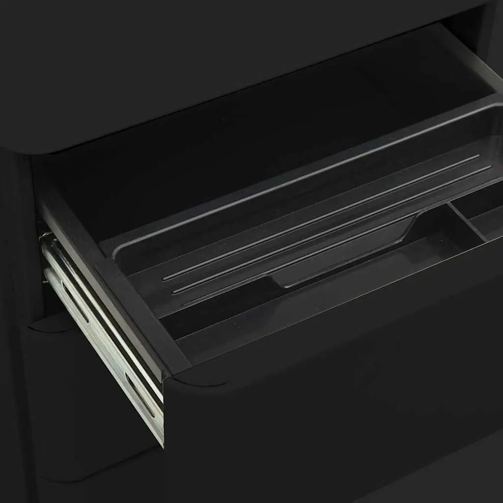 3 Drawer Mobile File Cabinet Black Steel Office Storage with Lock and Wheels