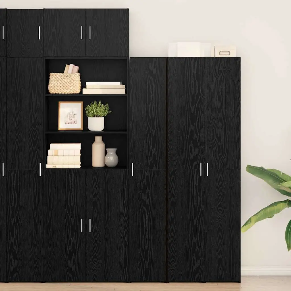 Black Oak Highboard Storage Cabinet for Living Spaces