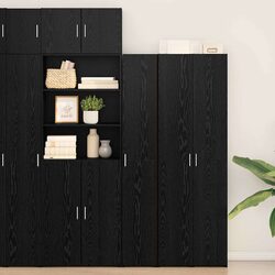 Black Oak Highboard Storage Cabinet for Living Spaces