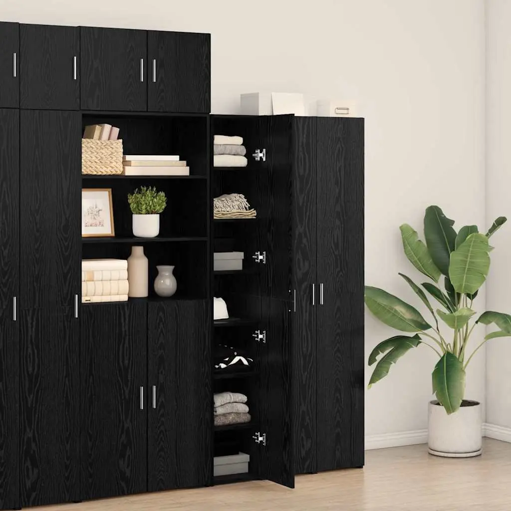Black Oak Highboard Storage Cabinet for Living Spaces