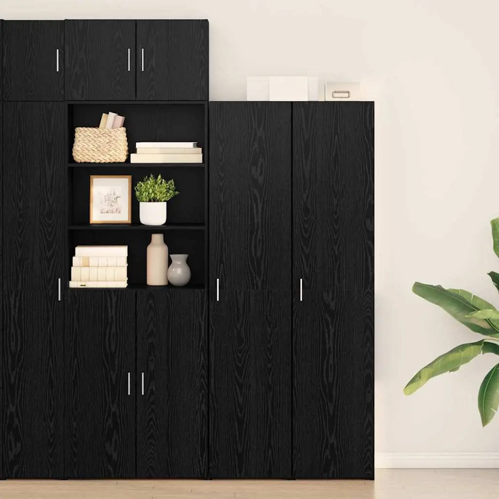 Engineered Wood Highboard Modern Black 40 x 42.5 x 185 cm Storage Cabinet