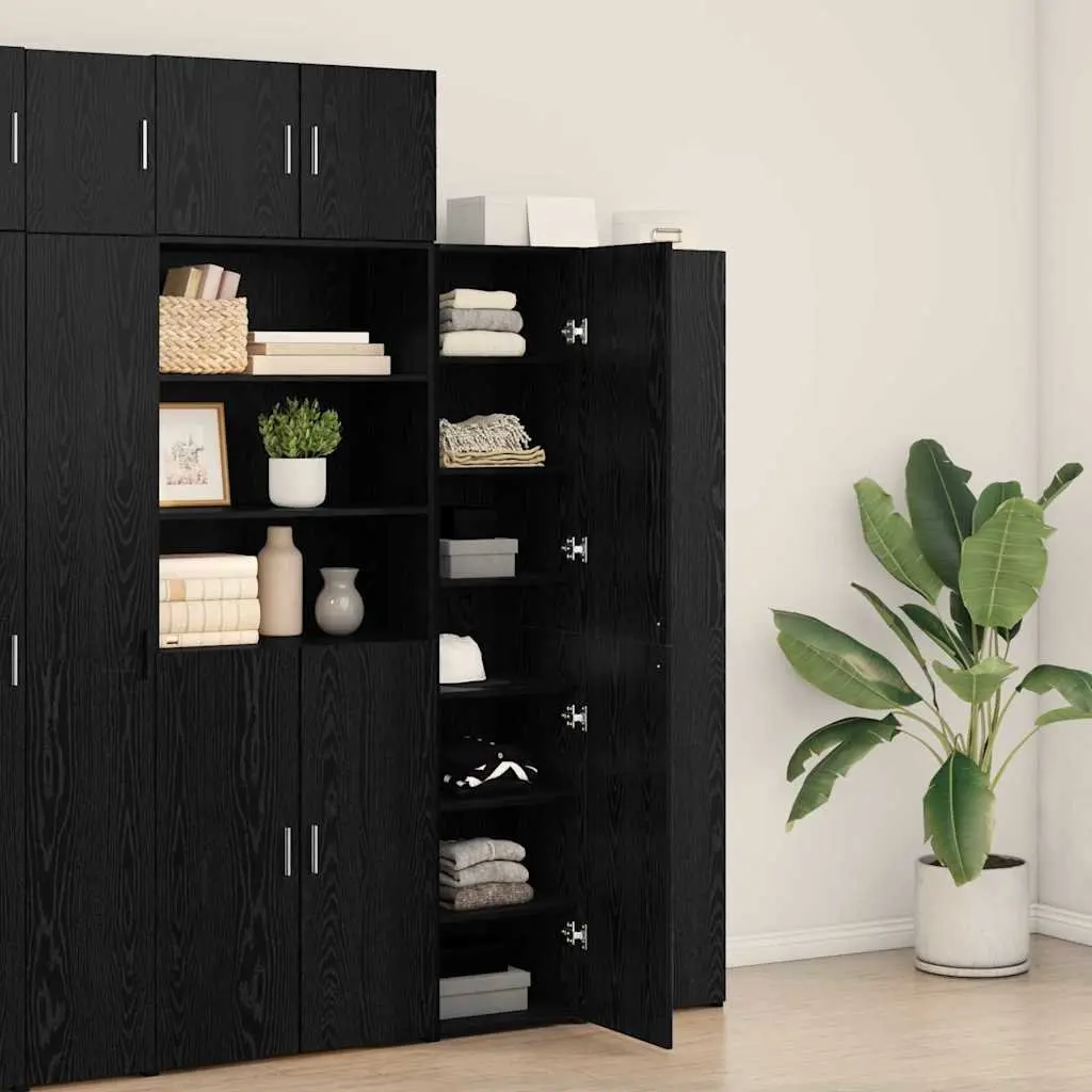 Engineered Wood Highboard Modern Black 40 x 42.5 x 185 cm Storage Cabinet