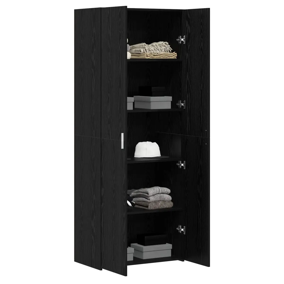 Black Engineered Wood Highboard Storage Cabinet Modern Minimalist 70 x 42.5 x 185 cm