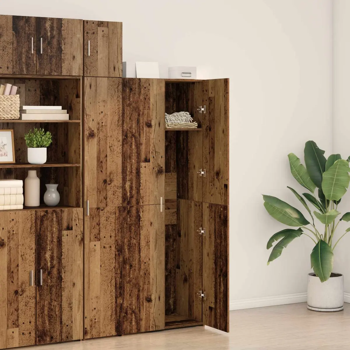 Wooden Buffet Sideboard Cabinet Rustic Brown Natural Wood 70 x 42.5 x 185 cm
