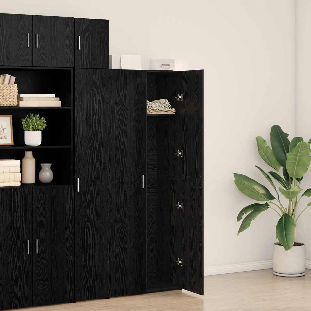 Highboard Buffet Cabinet Rustic Black Oak 70x42.5x185cm Wood