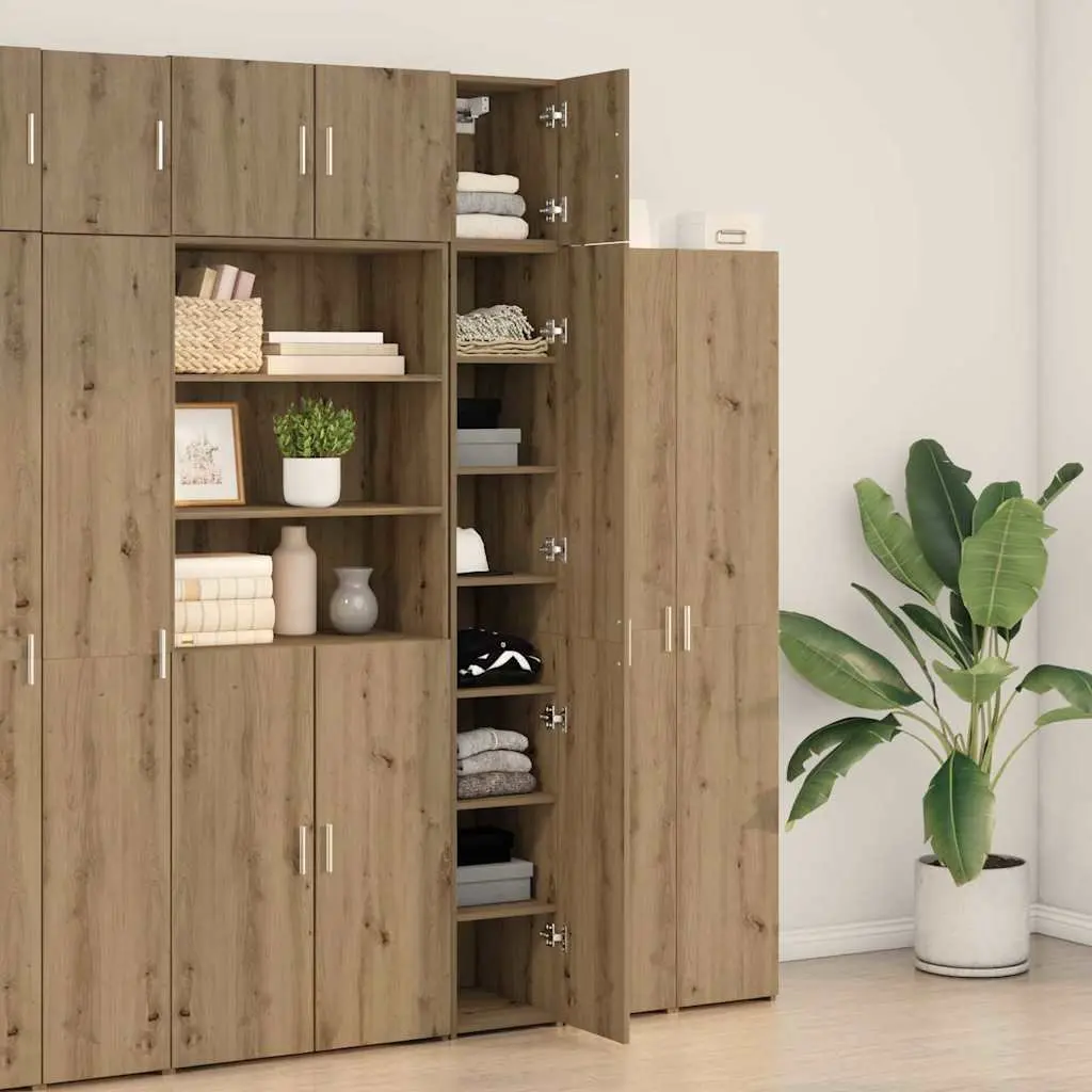 2-Piece Storage Cabinet with Adjustable Shelves Doors Brown Sideboard Furniture