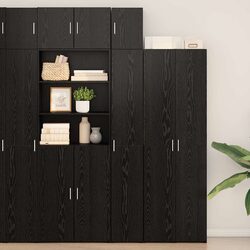 2-Piece Black Oak Storage Cabinet for Living Room