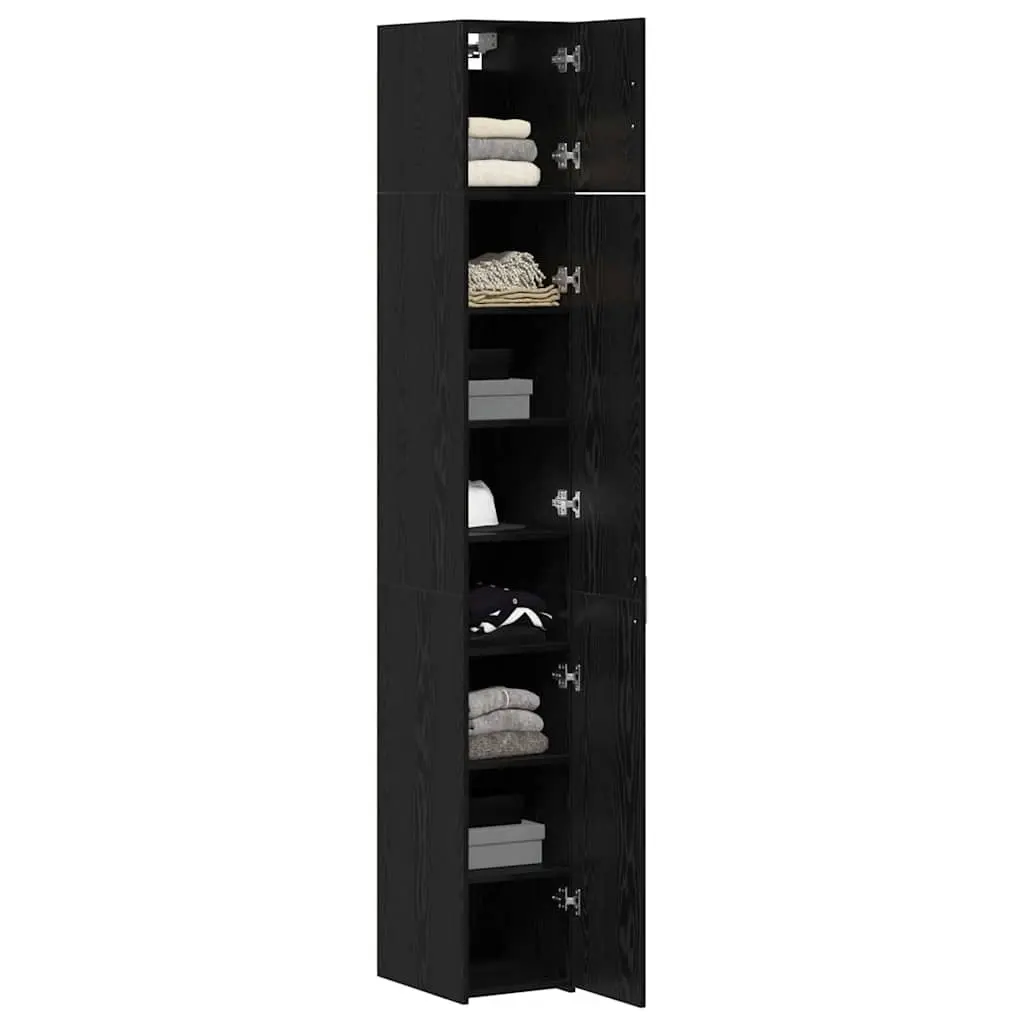 2-Piece Black Oak Storage Cabinet for Living Room