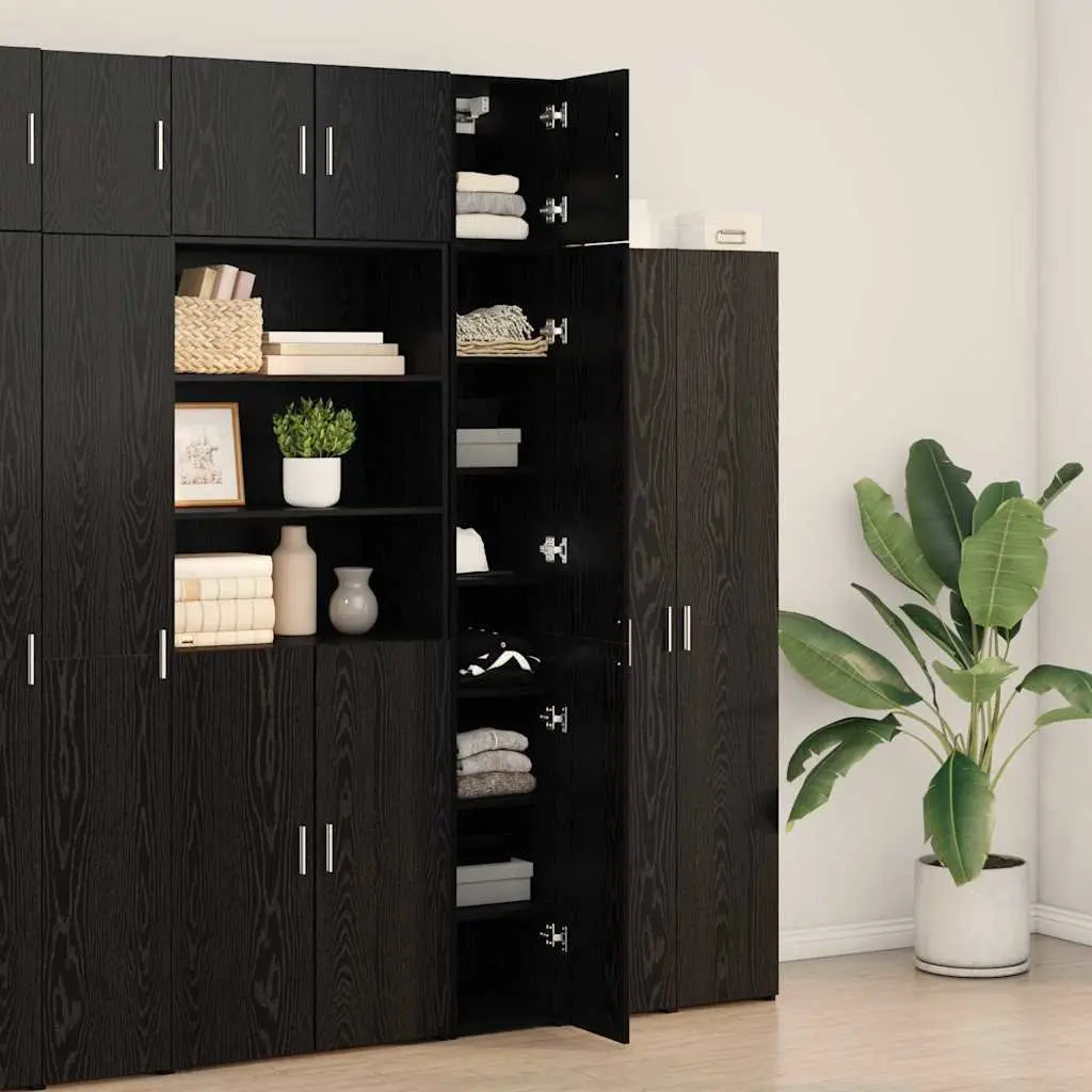 2-Piece Black Oak Storage Cabinet for Living Room