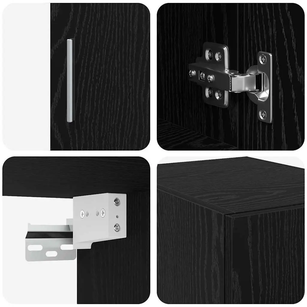 2-Piece Black Oak Storage Cabinet for Living Room