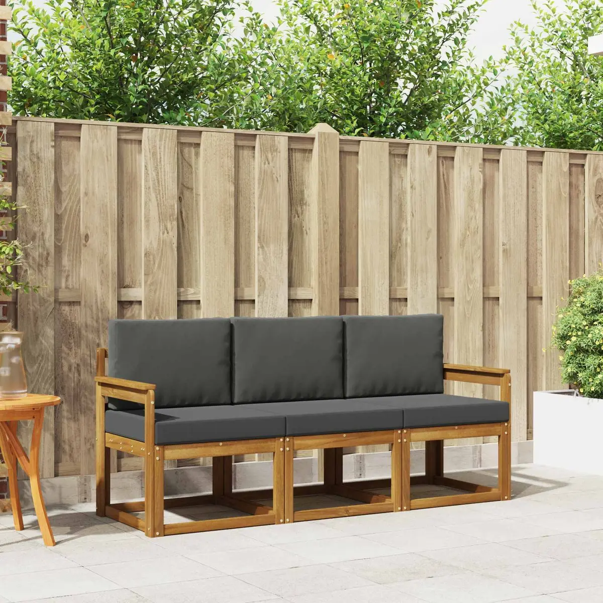 3 Piece Acacia Wood Outdoor Sofa Set with Cushions