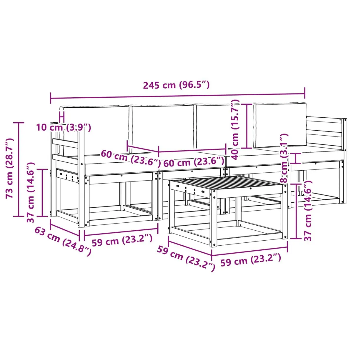 5-Piece Acacia Wood Outdoor Sofa Set for Garden