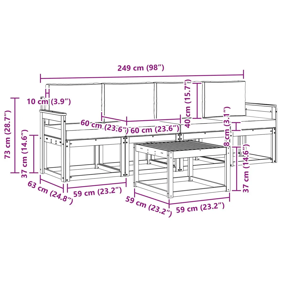 5-Piece Modular Outdoor Sofa Set with Cushions