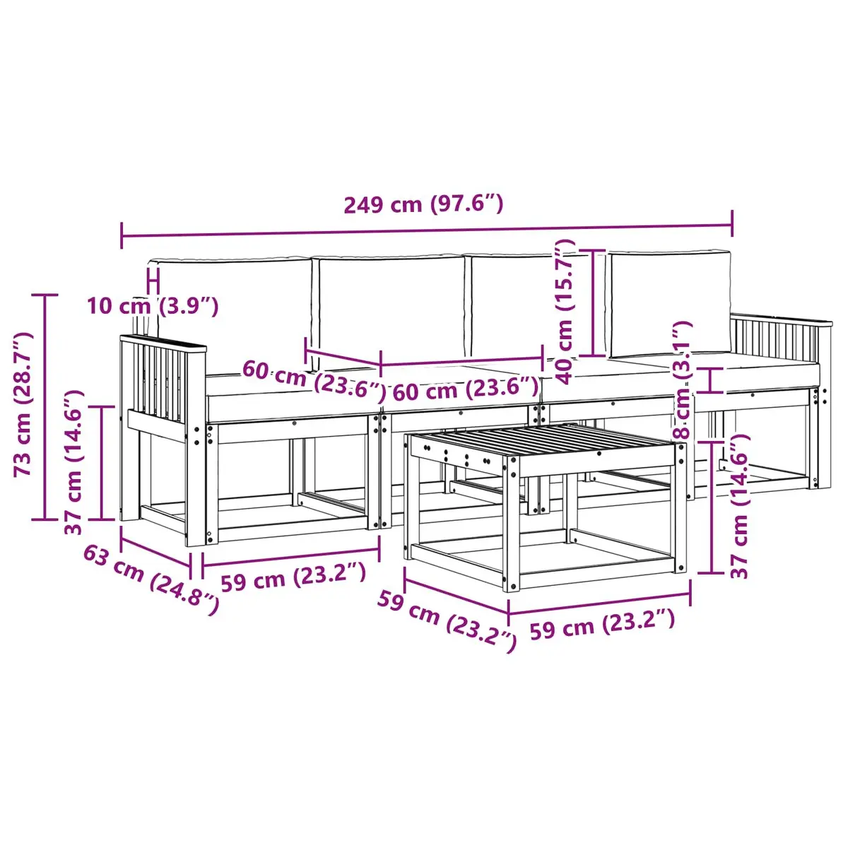 5-Piece Modular Outdoor Sofa Set with Cushions