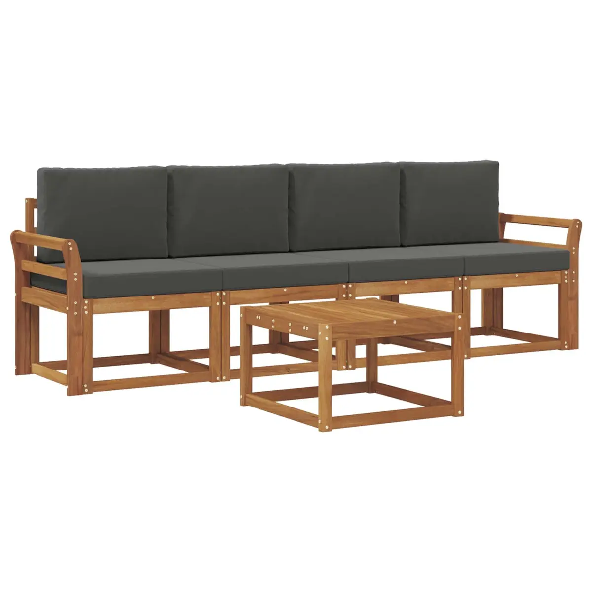 5 Piece Brown Acacia Wood Outdoor Sofa Set with Cushions