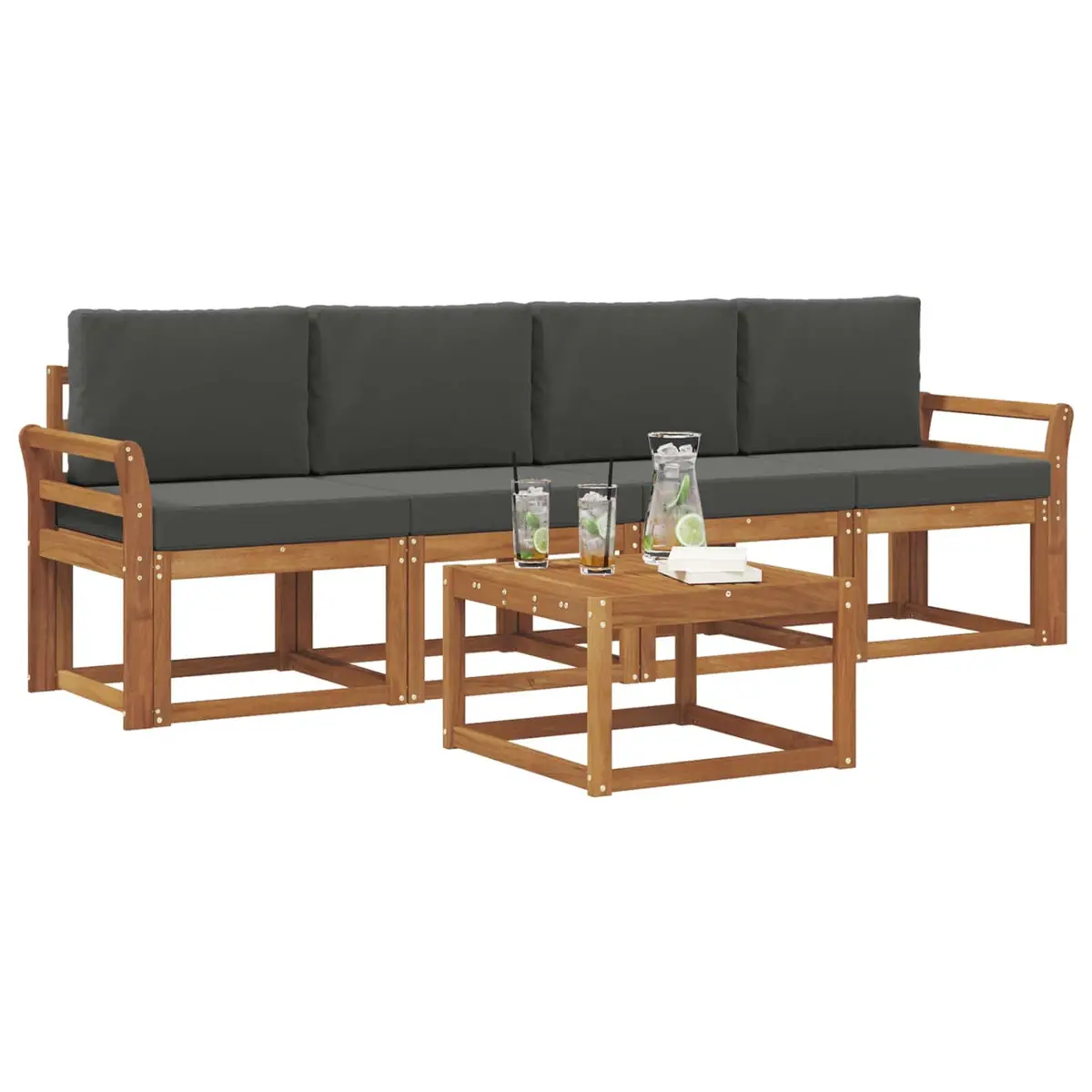 5 Piece Brown Acacia Wood Outdoor Sofa Set with Cushions