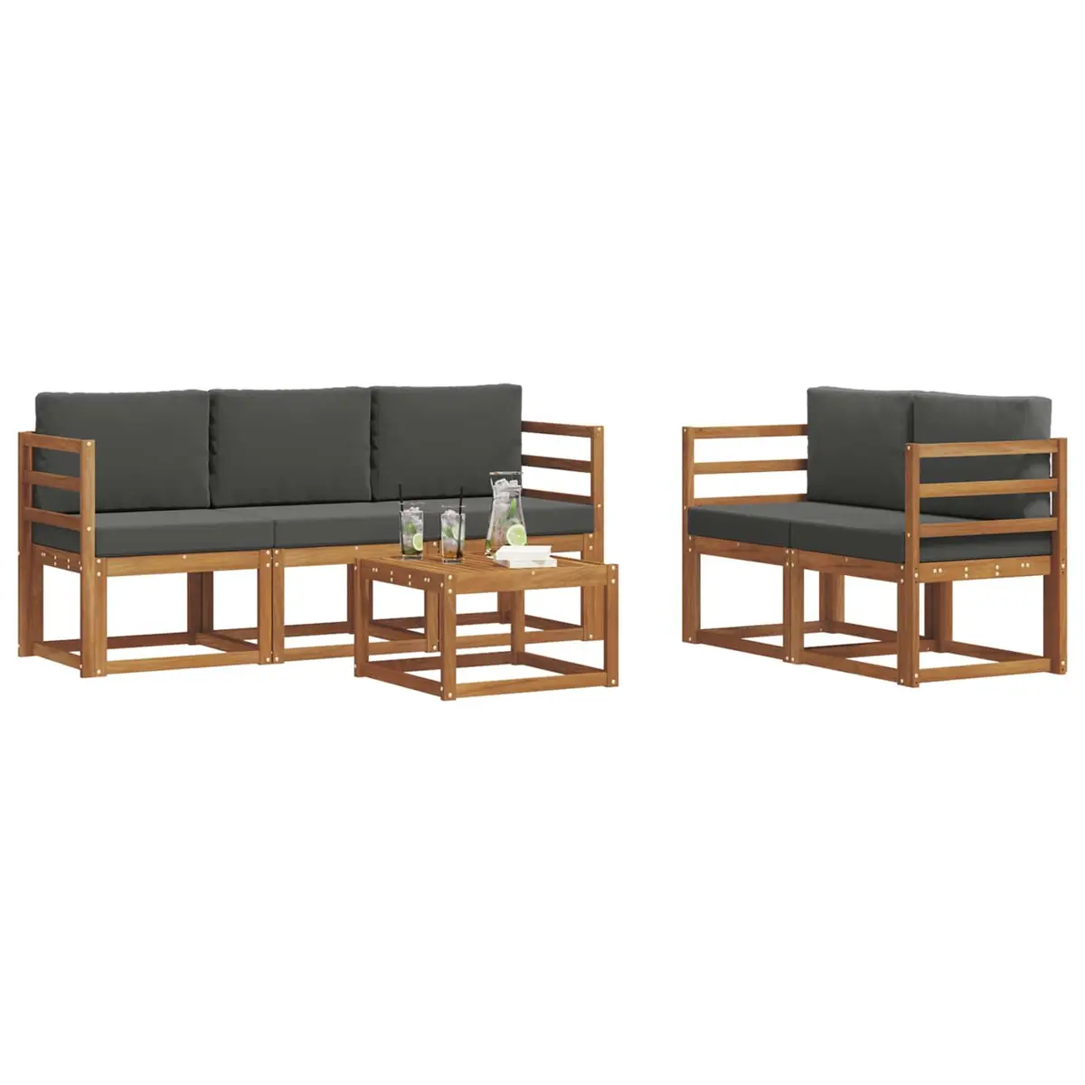 6 Piece Brown Outdoor Sofa Set with Cushions