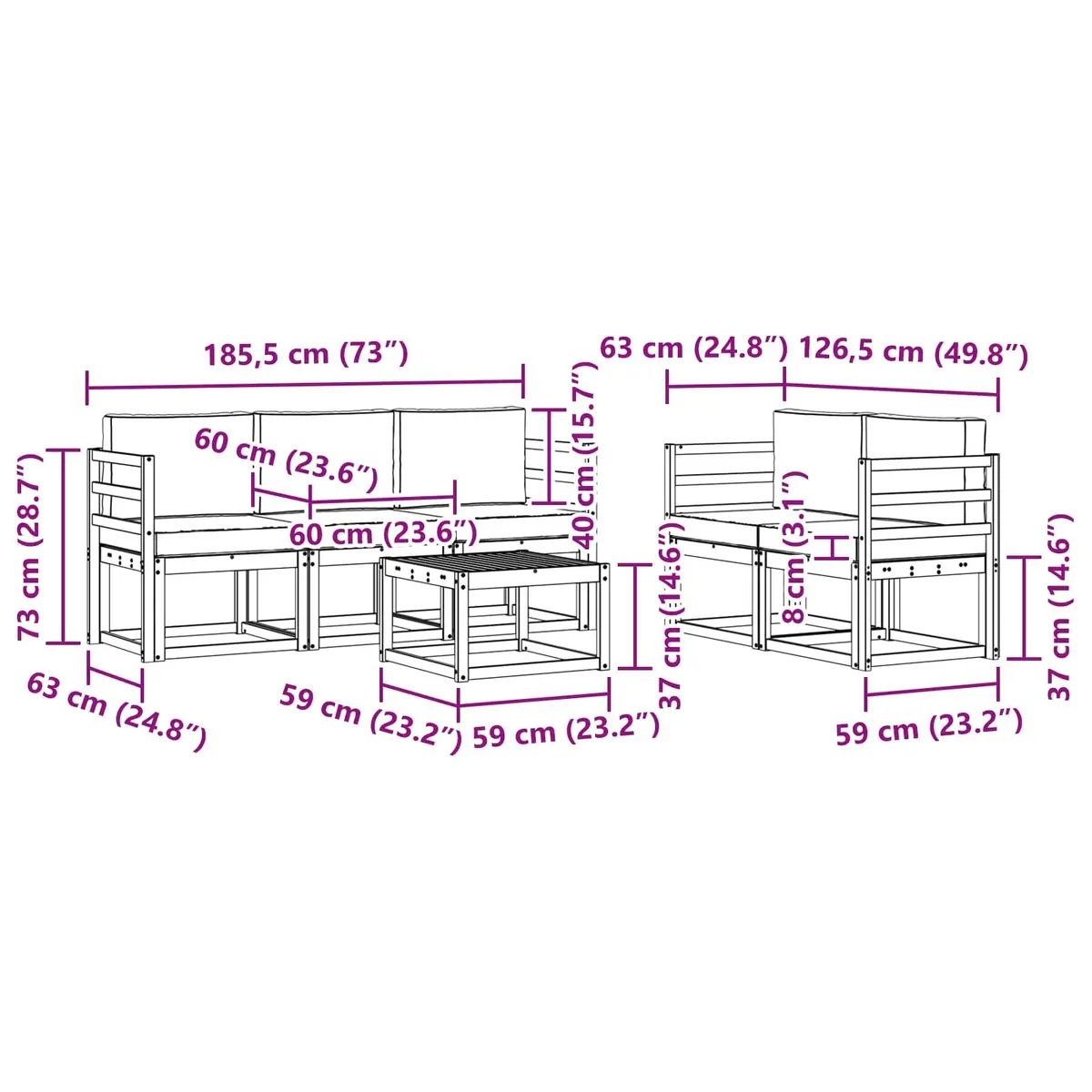 6 Piece Brown Outdoor Sofa Set with Cushions