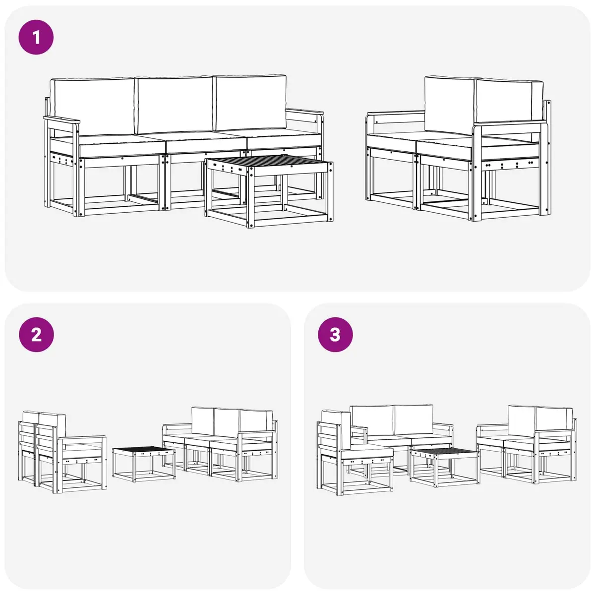 6 Piece Modular Outdoor Sofa Set with Cushions