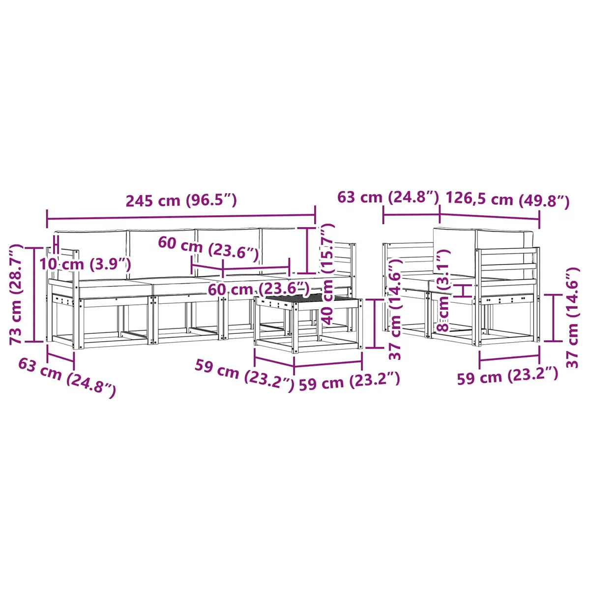 7-Piece Outdoor Sectional Sofa Set with Cushions