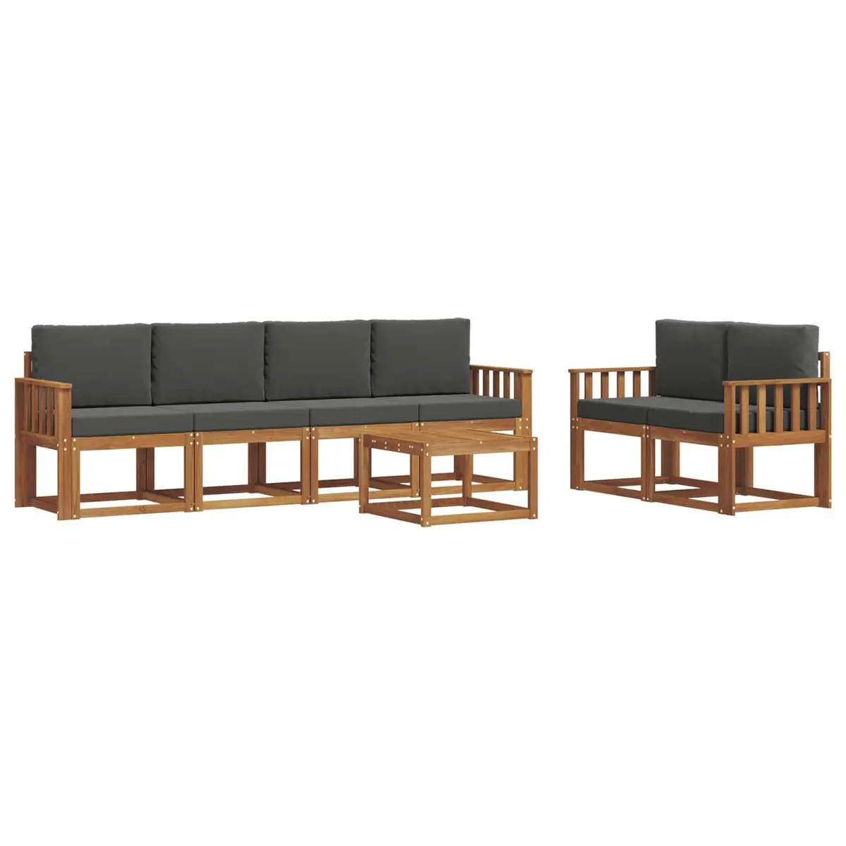 Outdoor Sofa Set Modern Slatted 7 Piece Acacia Wood with Brown Cushions