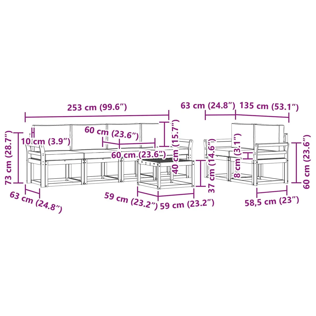 7-Piece Outdoor Sectional Sofa Set in Brown