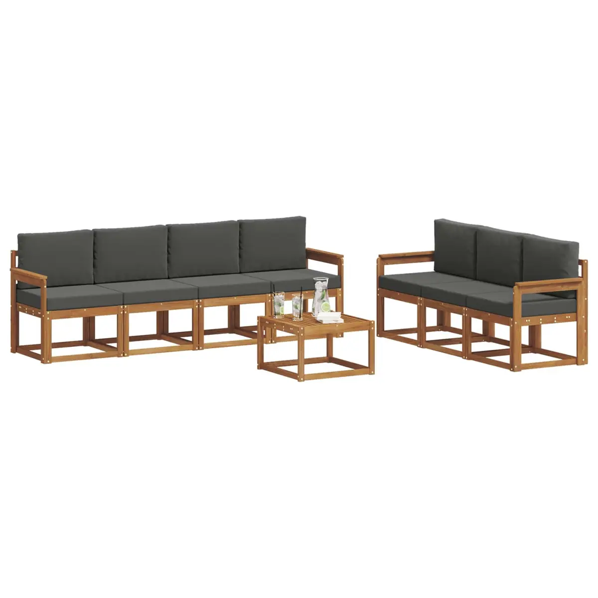 8 Piece Modular Outdoor Sofa Set Brown Acacia Wood with Cushions for Garden and Patio