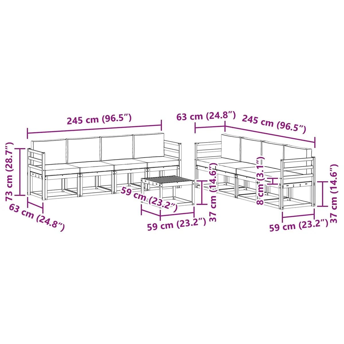 Outdoor Sectional Sofa Set 9 Piece Garden Furniture with Cushions Modern Design