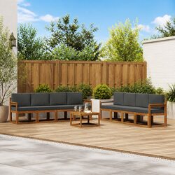 9 Piece Outdoor Sectional Sofa Set with Cushions Brown