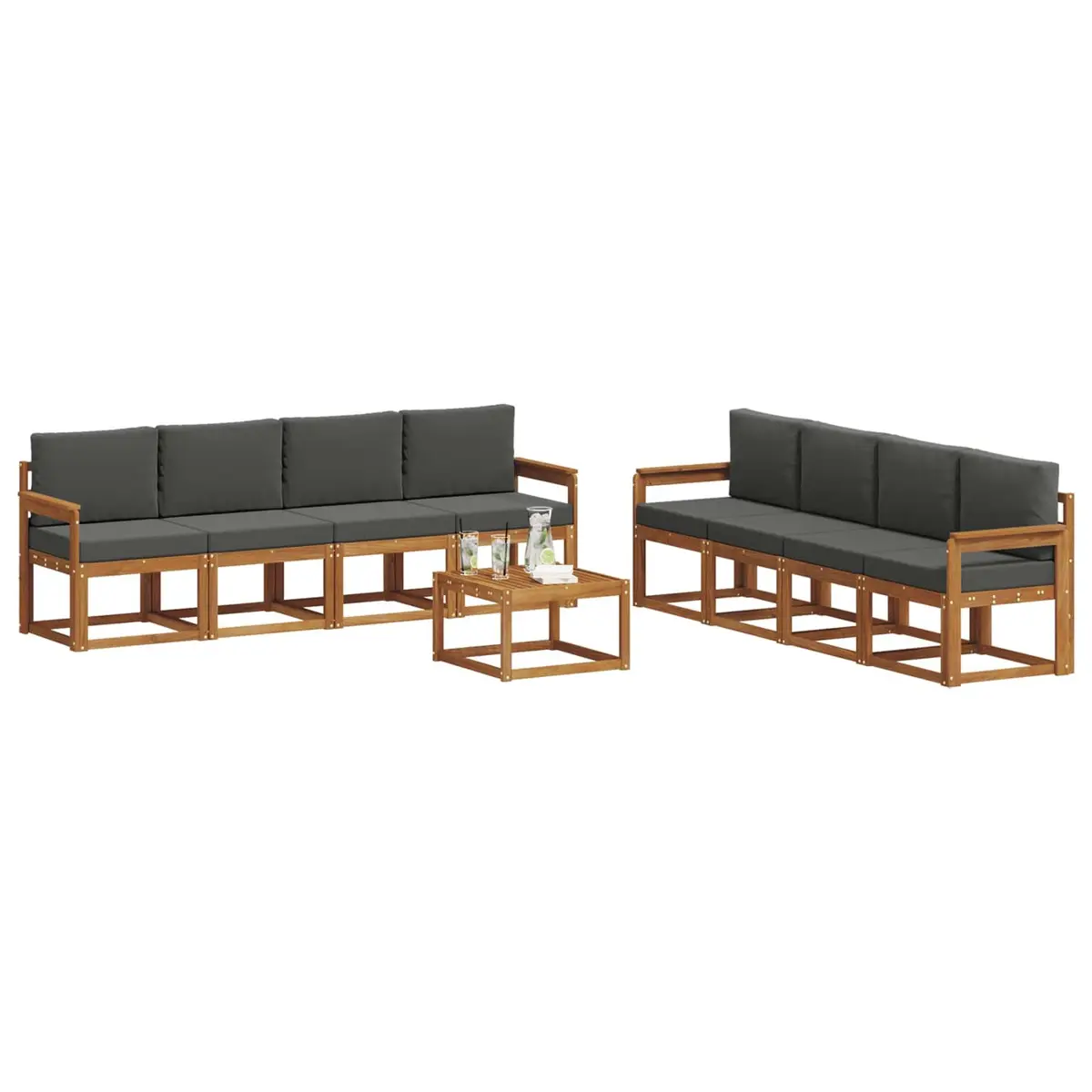 Outdoor Sectional Sofa Set Brown 9 Piece Solid Acacia Wood with Cushions